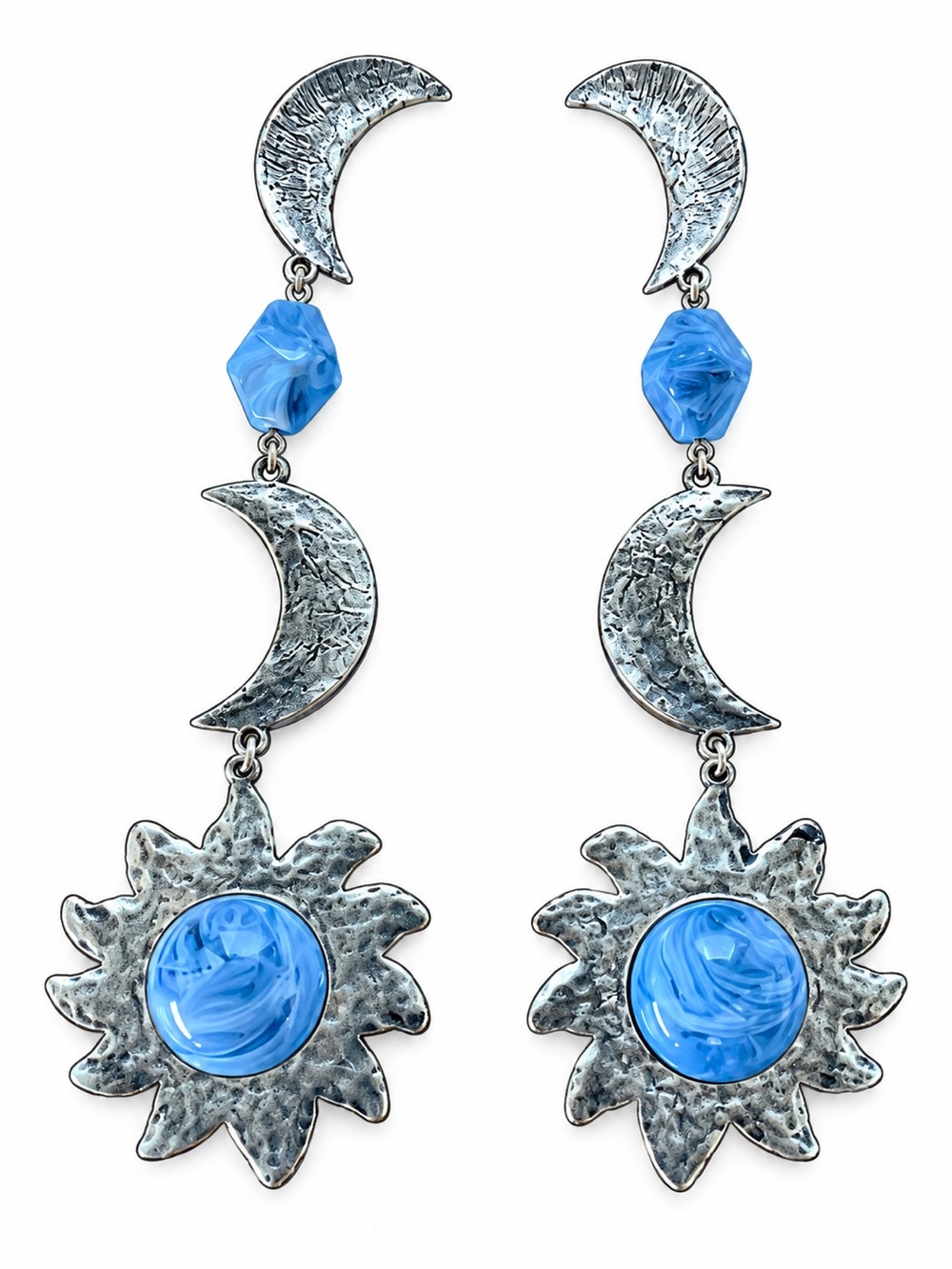 Free People Celestial Moon & Sun Blue Stone Statement Drop Earrings